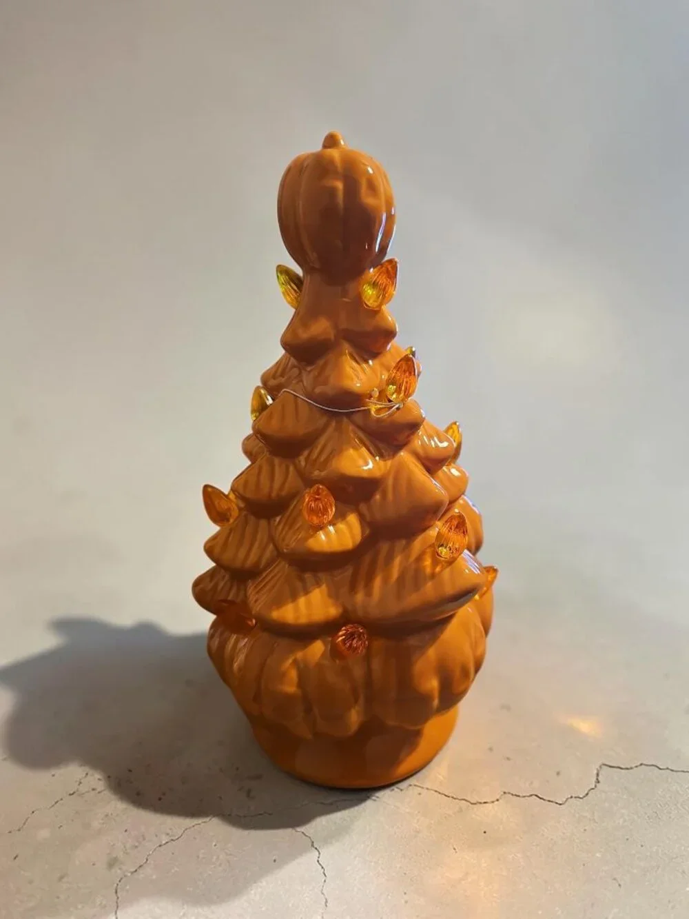LED Lighted Ceramic Halloween Tree – Orange Pumpkin Base – 8.7